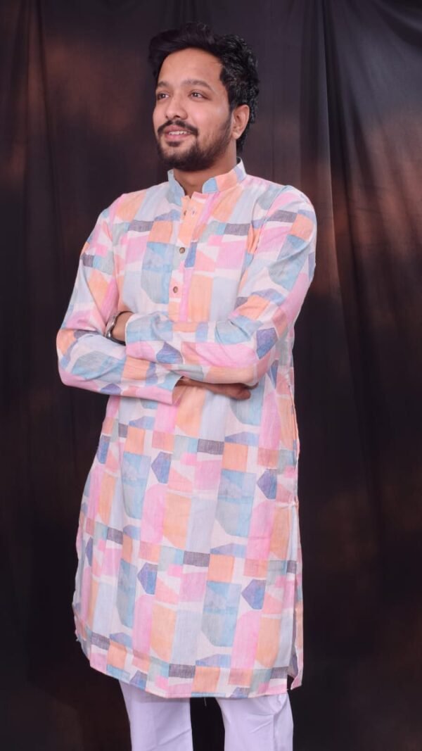 Linen Digital Printed kurta + Pure Cotton Pant - Pajama - Image 3