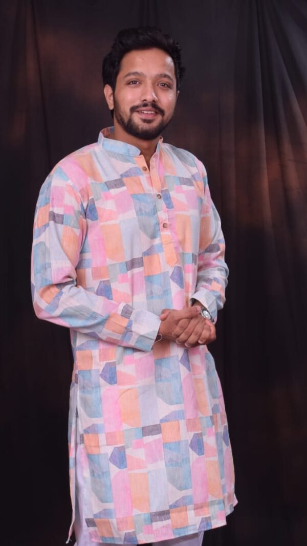 Linen Digital Printed kurta + Pure Cotton Pant - Pajama - Image 2