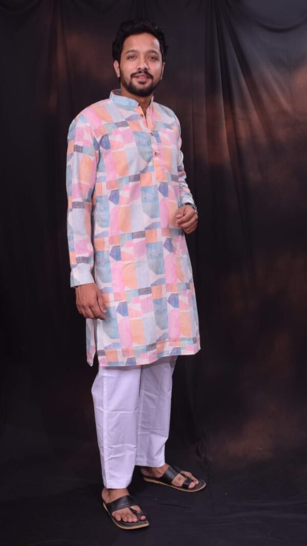 Linen Digital Printed kurta + Pure Cotton Pant - Pajama - Image 5