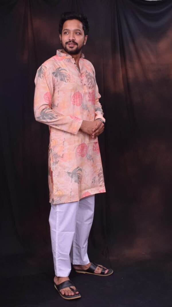 Chanderi silk digital printed kurta+ pure cotton white pant- pajama - Image 5