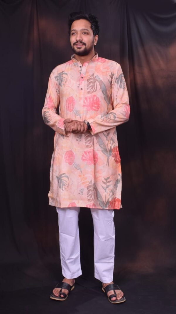 Chanderi silk digital printed kurta+ pure cotton white pant- pajama - Image 2