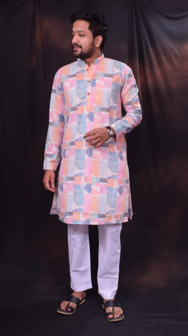 Linen Digital Printed kurta + Pure Cotton Pant - Pajama - Image 4