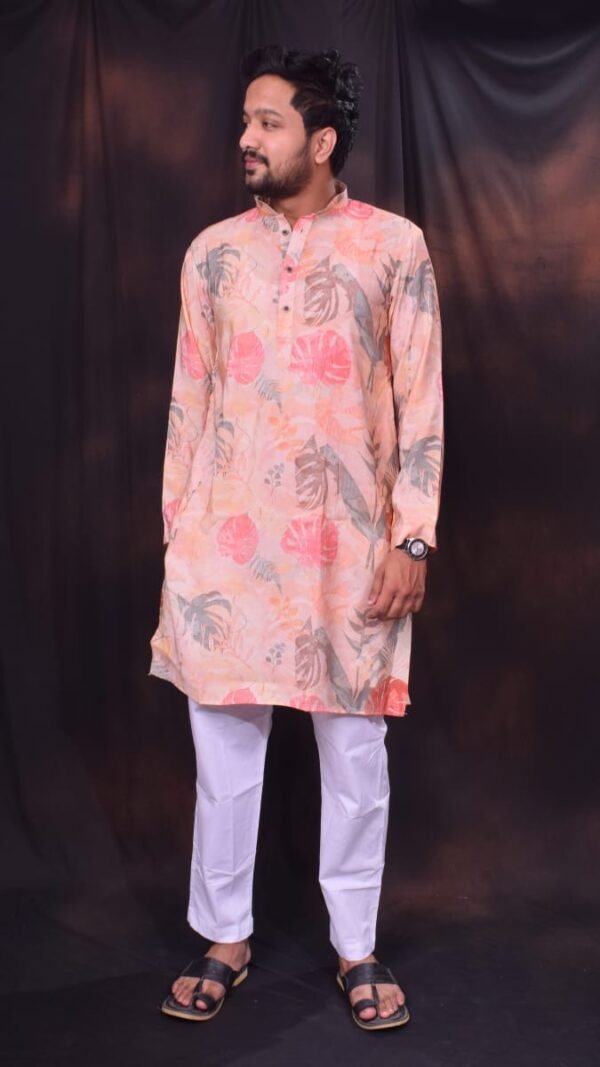 Chanderi silk digital printed kurta+ pure cotton white pant- pajama - Image 4