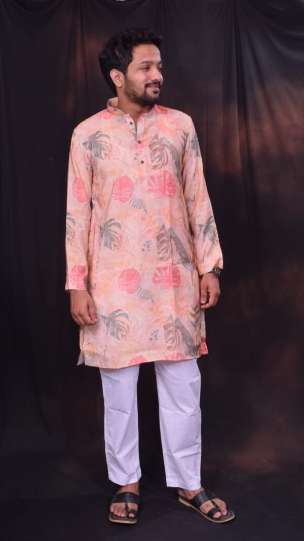 Chanderi silk digital printed kurta+ pure cotton white pant- pajama - Image 3